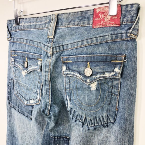 True Religion 27 Joey Patch Distressed Flare Leg V - Picture 4 of 8